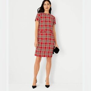 ✨⚡️💥Ann Taylor Petite Plaid Tweed Pocket Shift Dress Size 2P